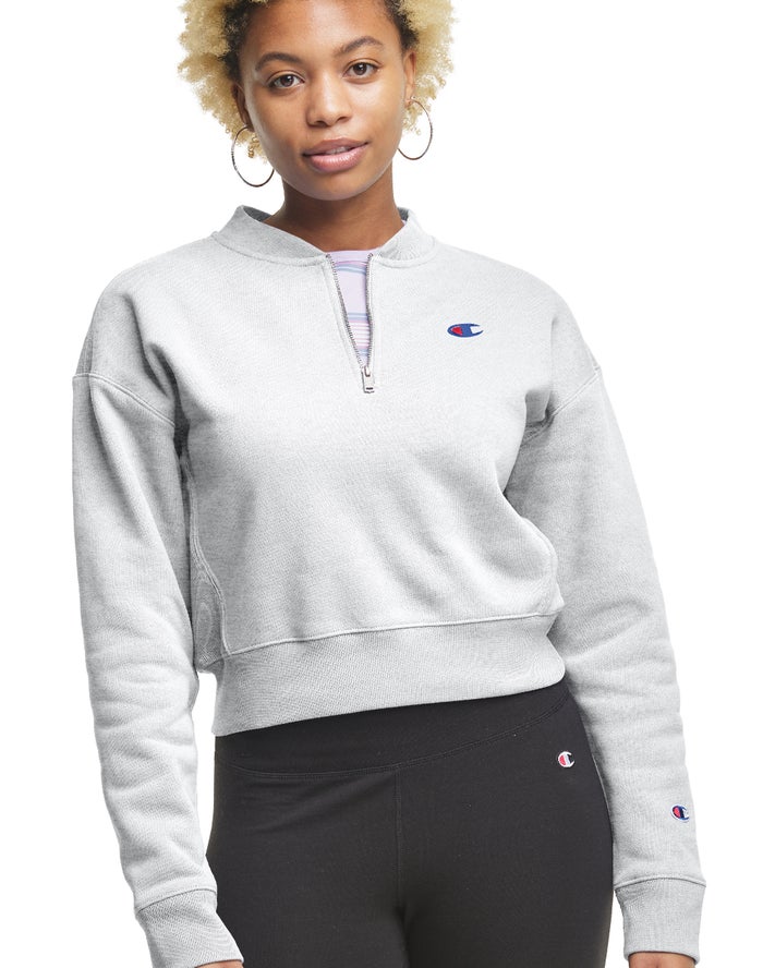 Champion Reverse Weave Cropped 1/4 Zip - Naisten Harmaat Collegepaita - Suomi 2934108-QD